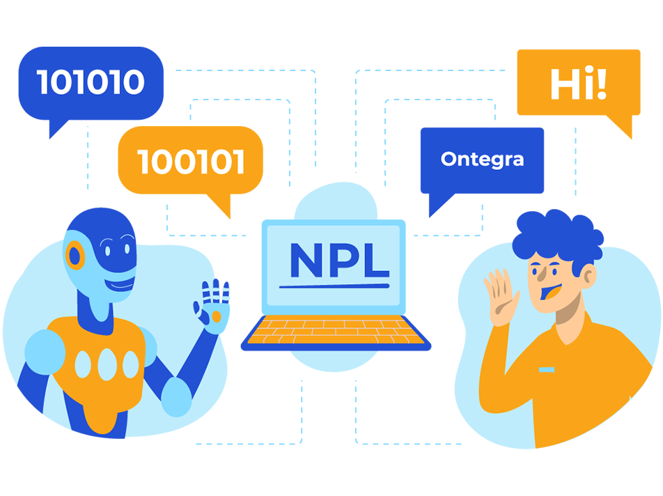 NLP technology processing and analyzing human language data.